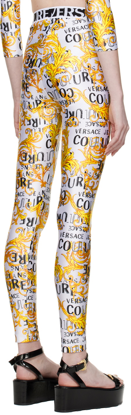 White Printed Leggings by Versace Jeans Couture on Sale