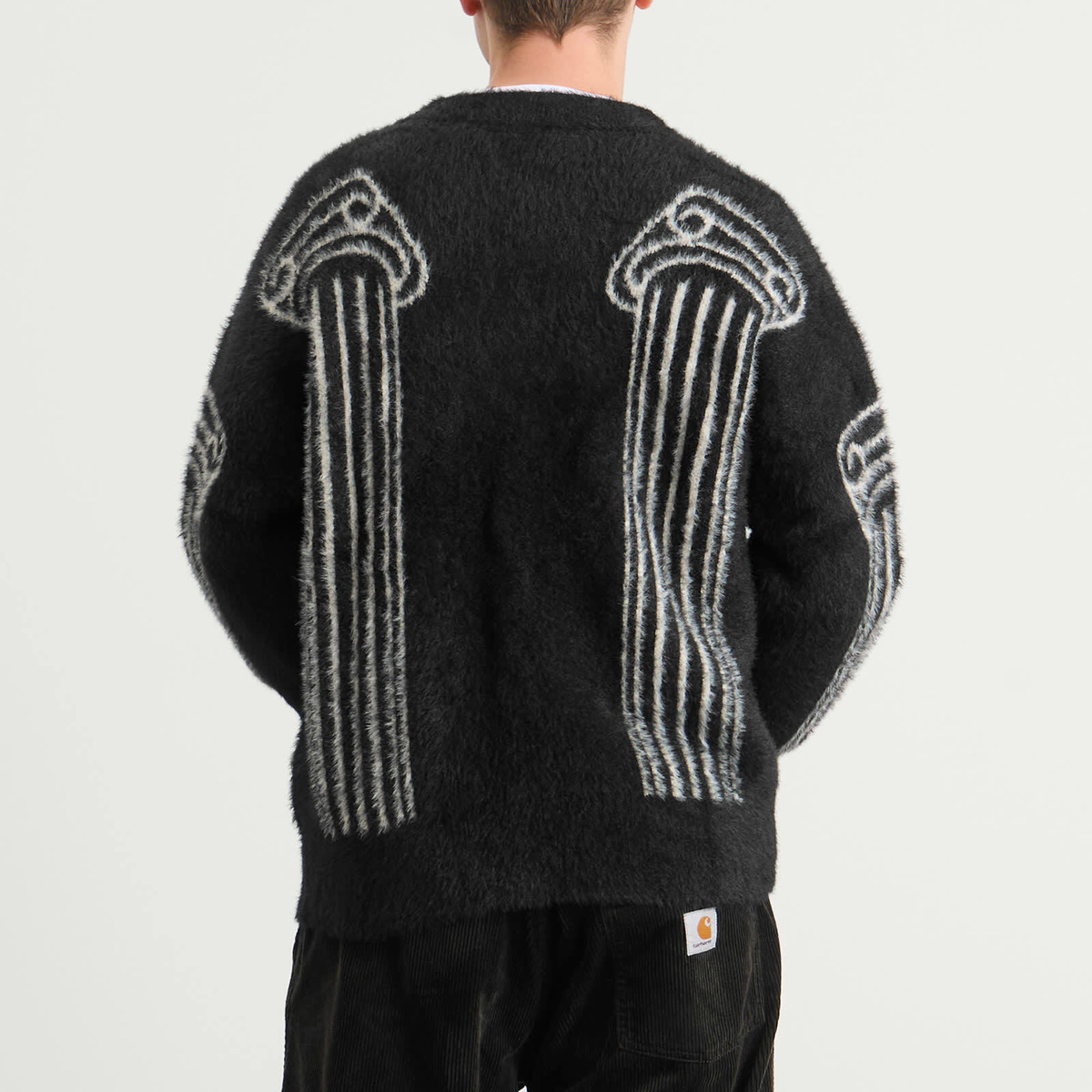 Aries Men's Oversized Chenille Column Knit Cardigan in Black