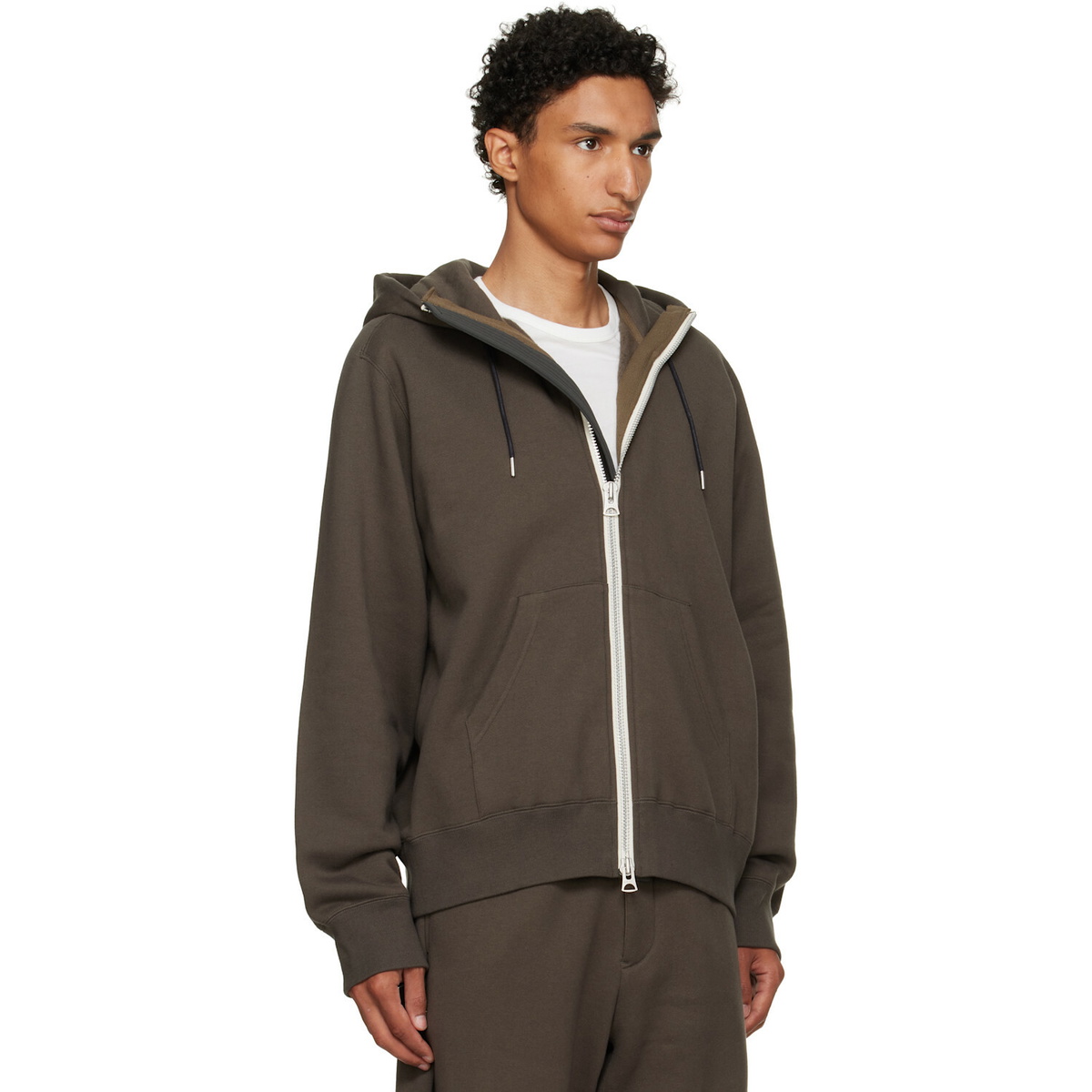 sacai Khaki Cotton Jersey Hoodie