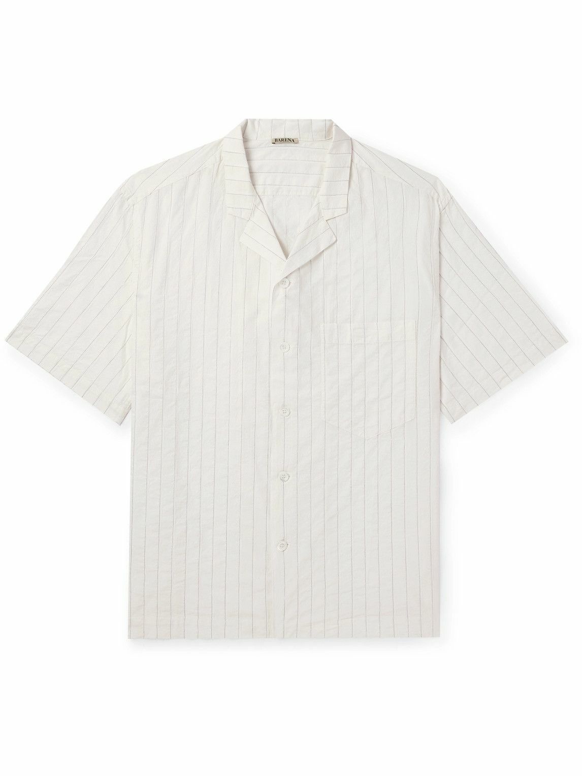 Photo: Barena - Bagolo Camp-Collar Pinstriped Cotton-Poplin Shirt - White