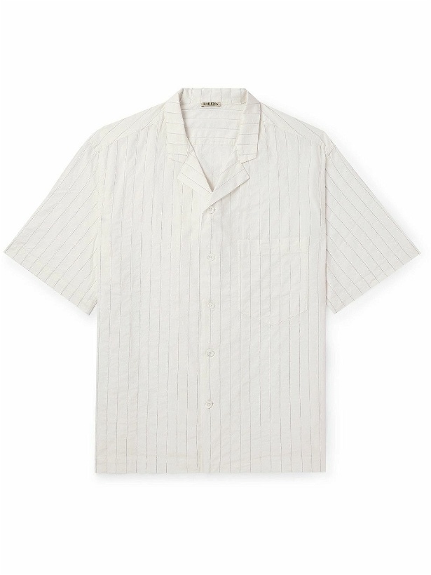 Photo: Barena - Bagolo Camp-Collar Pinstriped Cotton-Poplin Shirt - White