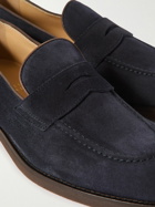 Brunello Cucinelli - Leather-Trimmed Suede Penny Loafers - Blue