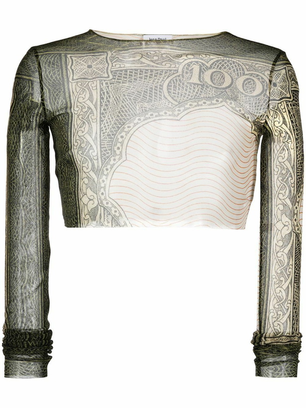 Photo: Jean Paul Gaultier Green Graphic-Print Mesh Crop Top
