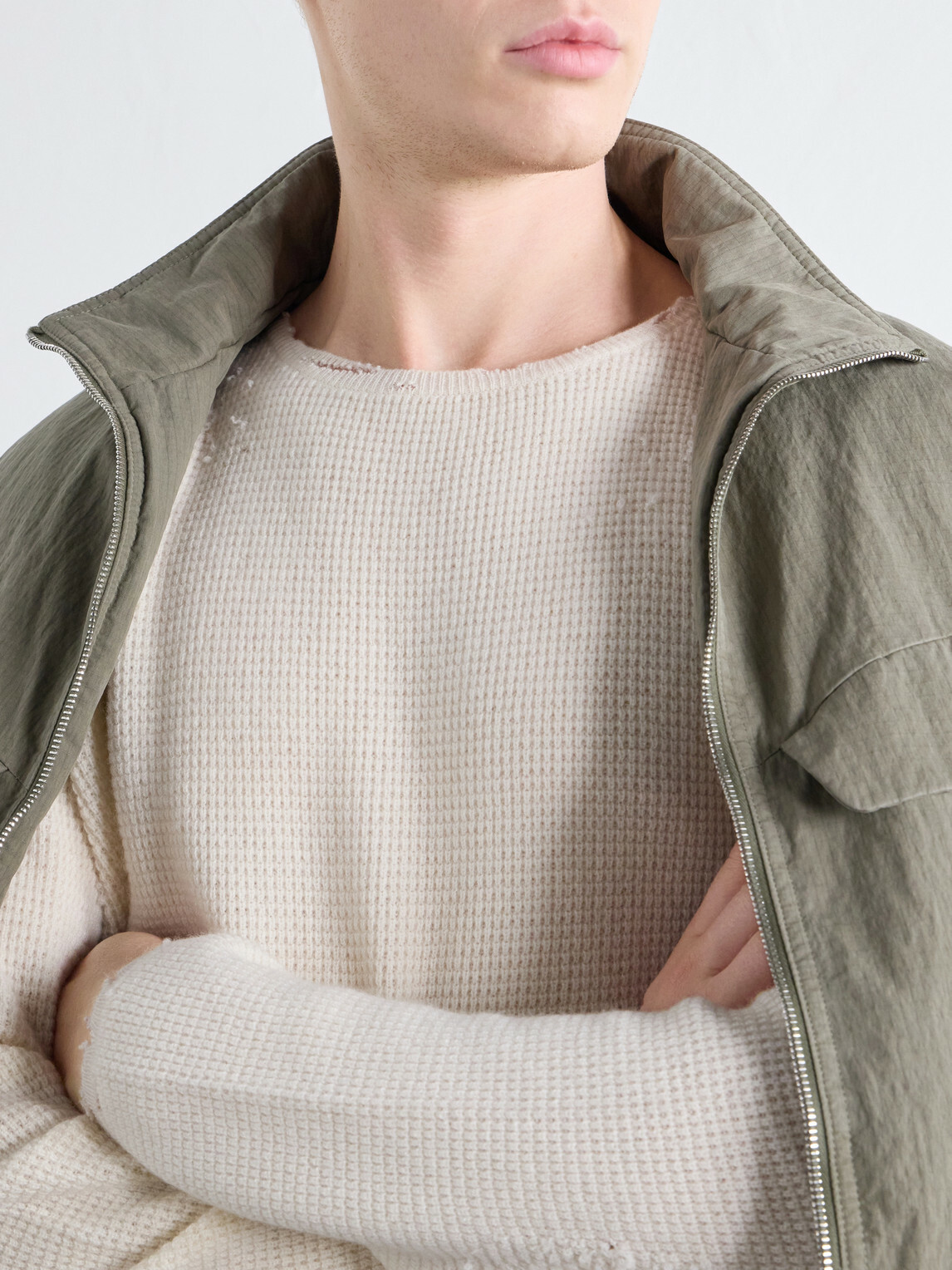 SECOND / LAYER - Distressed Waffle-Knit Wool and Cashmere-Blend Sweater - Neutrals