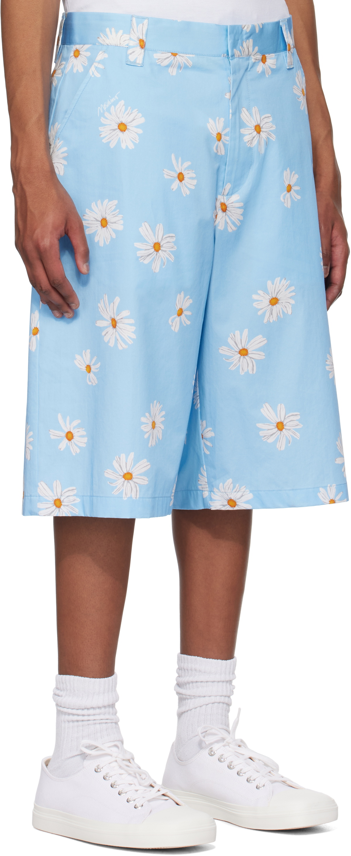 Moschino Blue Satin Bermuda Allover Daisy Shorts