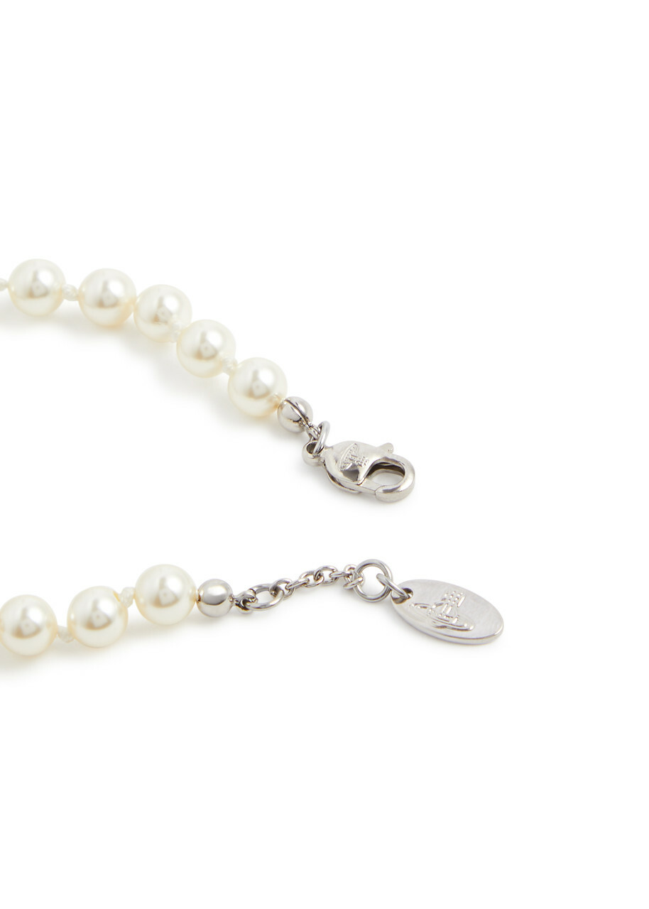 Vivienne Westwood Mini Bas Relief Faux Pearl Bracelet - Silver - One Size