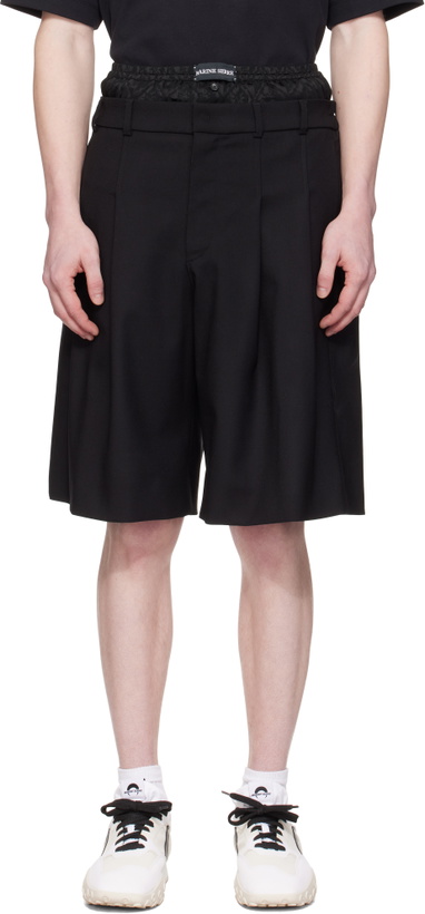 Photo: Marine Serre Black Virgin Wool Twill Shorts