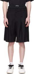 Marine Serre Black Virgin Wool Twill Shorts