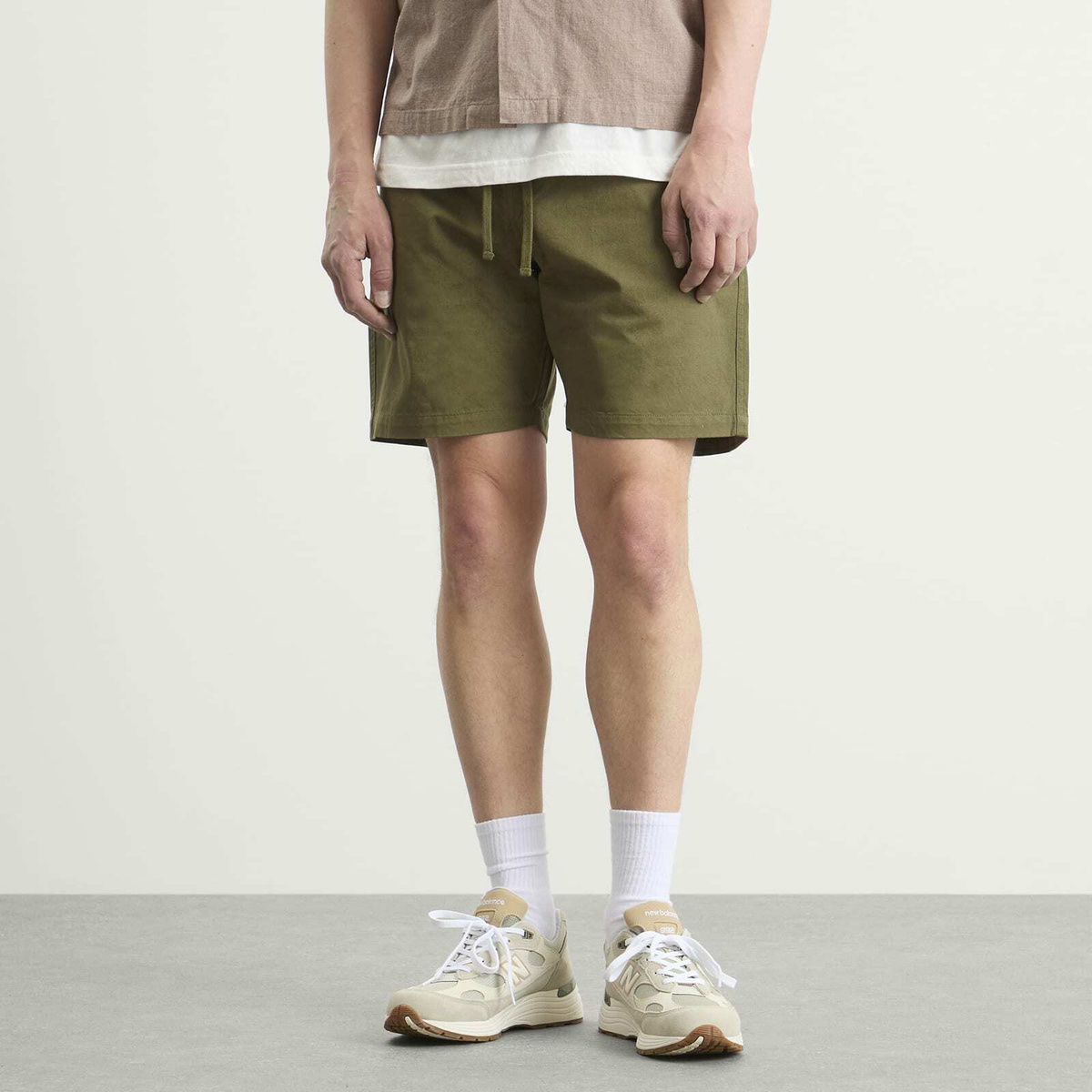 Universal Works Men's Twill Beach Shorts in Light Olive