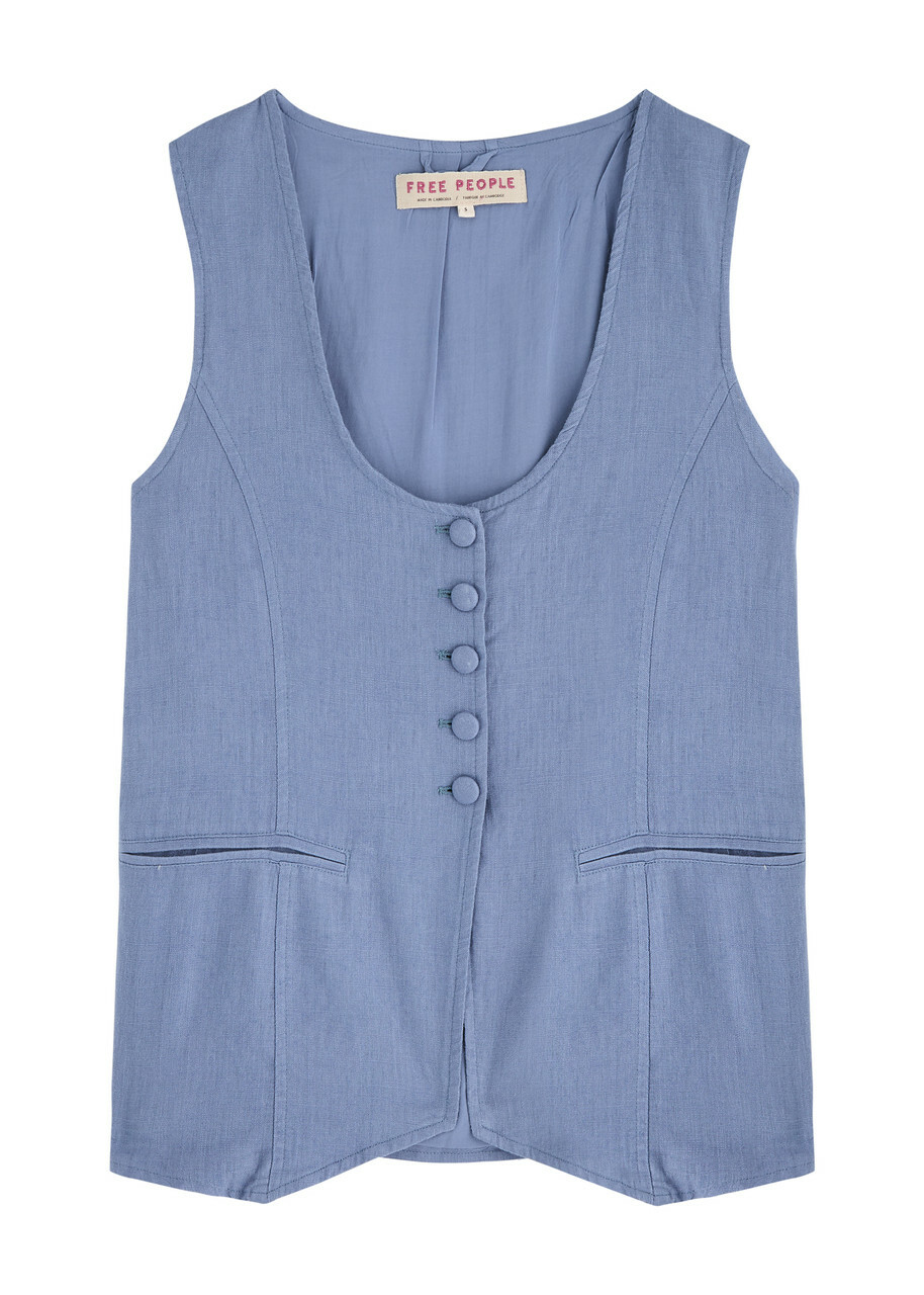 Free People Millie Linen-blend Waistcoat Denim