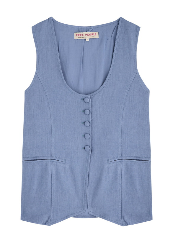 Photo: Free People Millie Linen-blend Waistcoat Denim