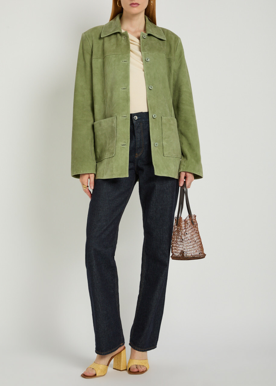 Reformation Veda Lincoln Panelled Suede Jacket Green