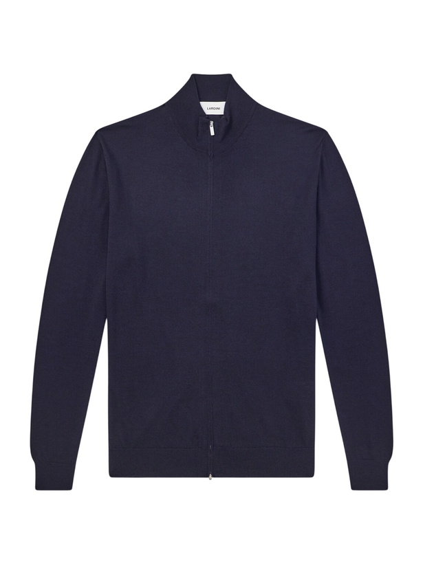 Photo: Lardini - Virgin Wool Zip-Up Sweater - Blue