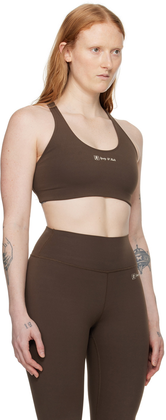 Sporty & Rich Brown Runner Script Sports Bra