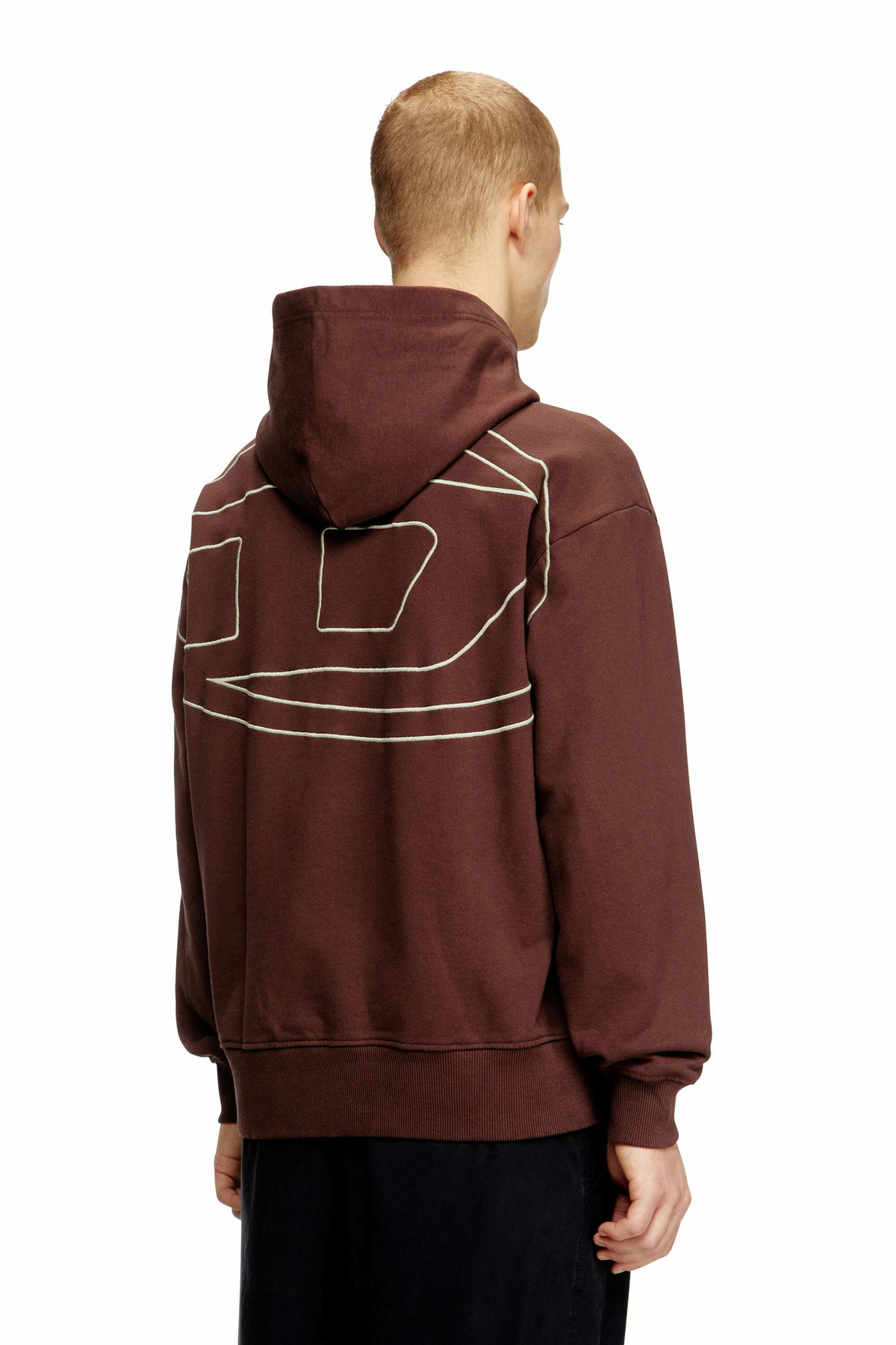 Diesel Hoodie with logo embroidery - Sweaters Mens in Brown