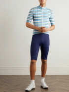 Café du Cycliste - Mona Striped Stretch-Jersey Cycling-Jersey - Blue