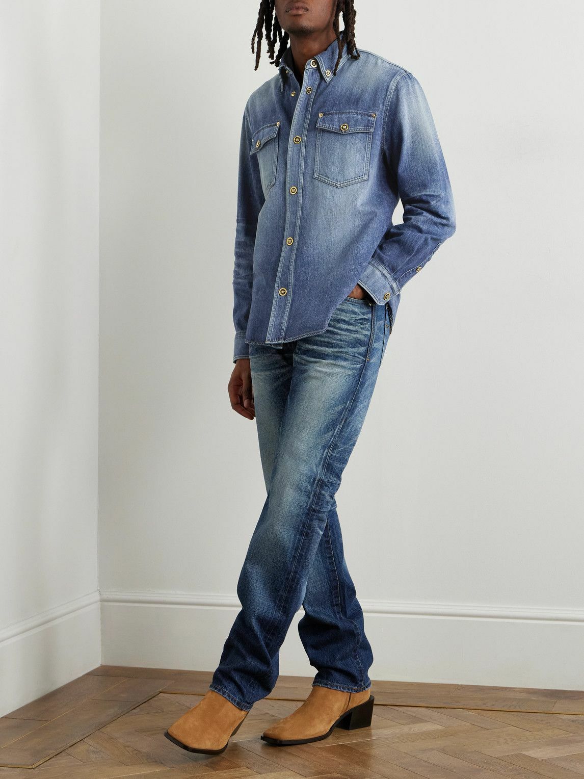 Versace - Button-Down Collar Denim Overshirt - Blue