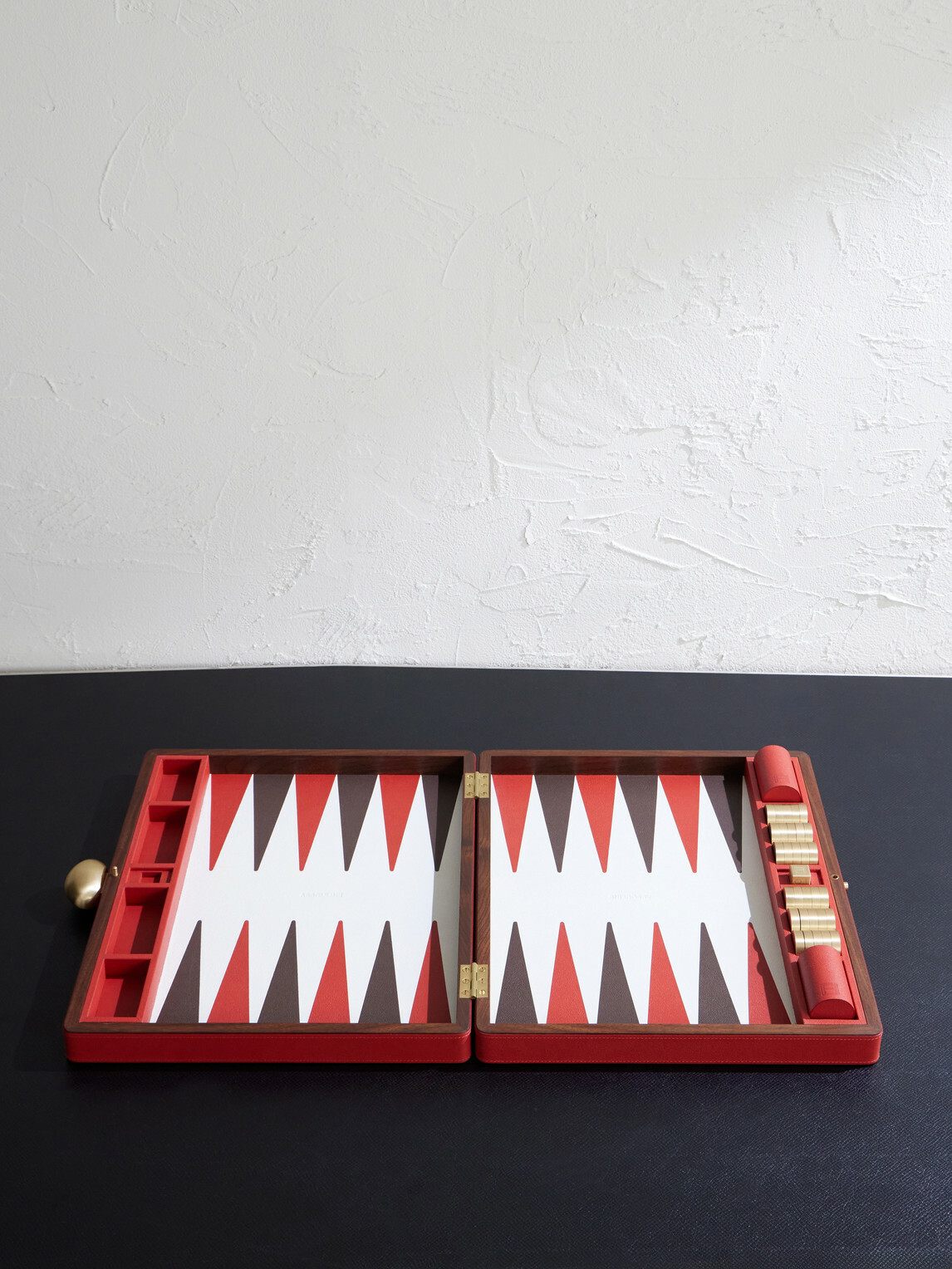 Assouline - Pebble-Grain Leather, Brass and Wood Backgammon Set - Red