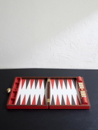Assouline - Pebble-Grain Leather, Brass and Wood Backgammon Set - Red