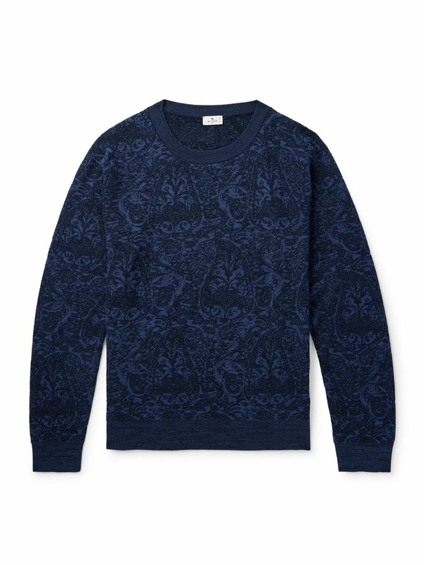 Photo: Etro - Jacquard-Knit Cotton-Blend Sweater - Blue