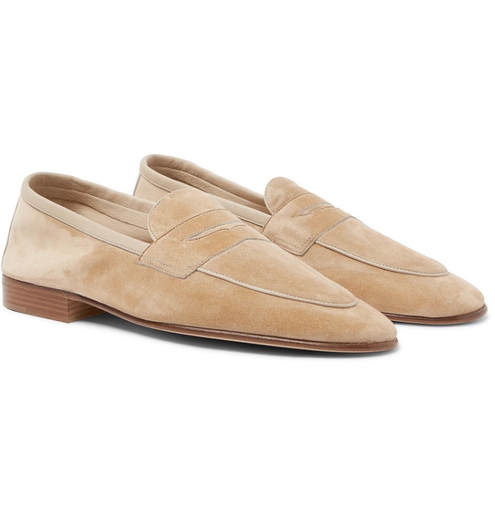 Photo: Edward Green - Polperro Leather-Trimmed Suede Penny Loafers - Neutrals