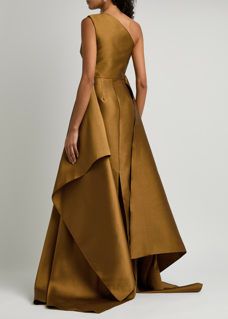 Solace London Charo One-shoulder Faille Gown Gold Solace London