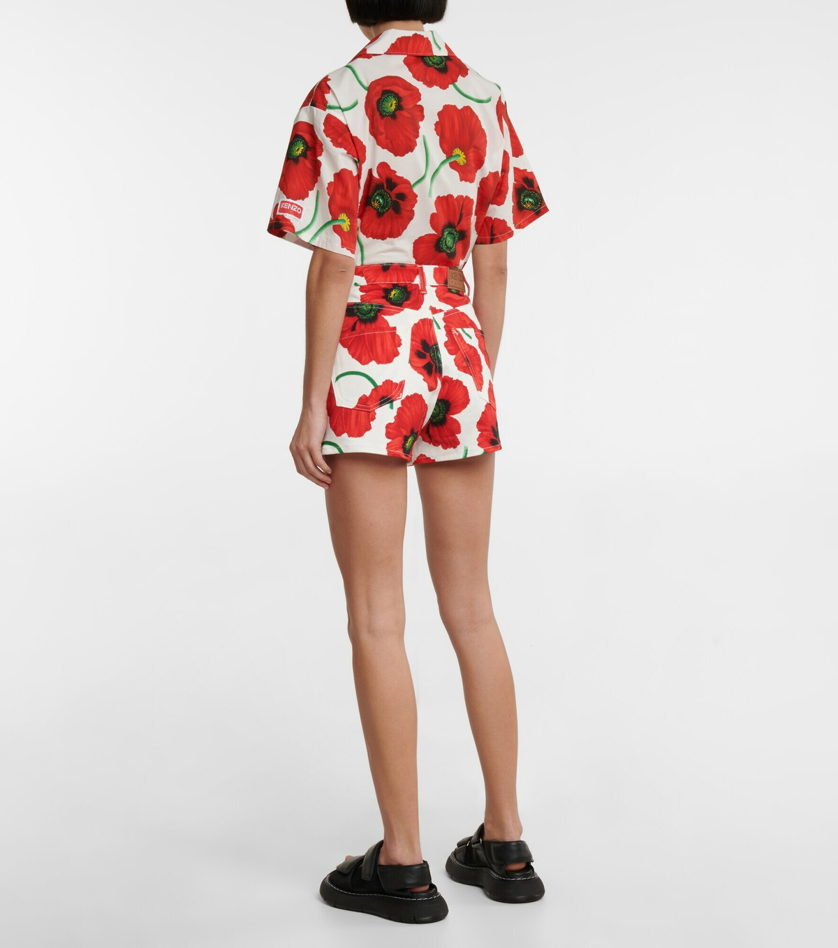 Kenzo - Floral high-rise cotton denim shorts