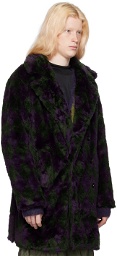 NEEDLES Green & Purple Argyle Faux-Fur Coat