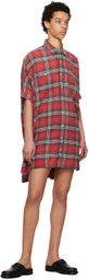 R13 Red Plaid Oversized Boxy Shirt Minidress