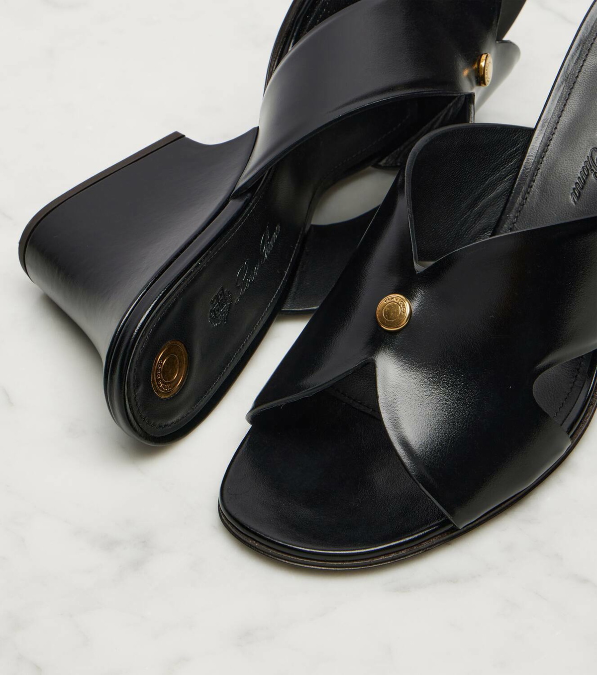 Loro Piana Vera 80 leather wedge mules