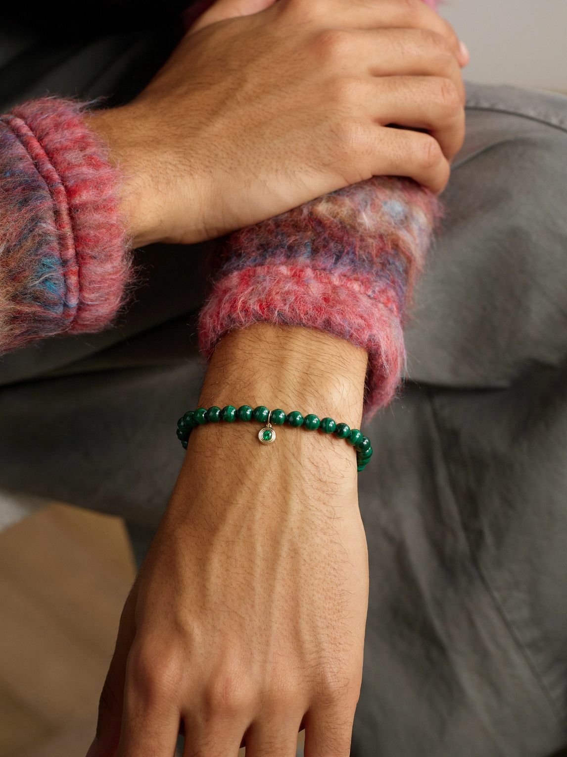 Sydney Evan - 14-Karat Gold, Emerald and Malachite Beaded Bracelet