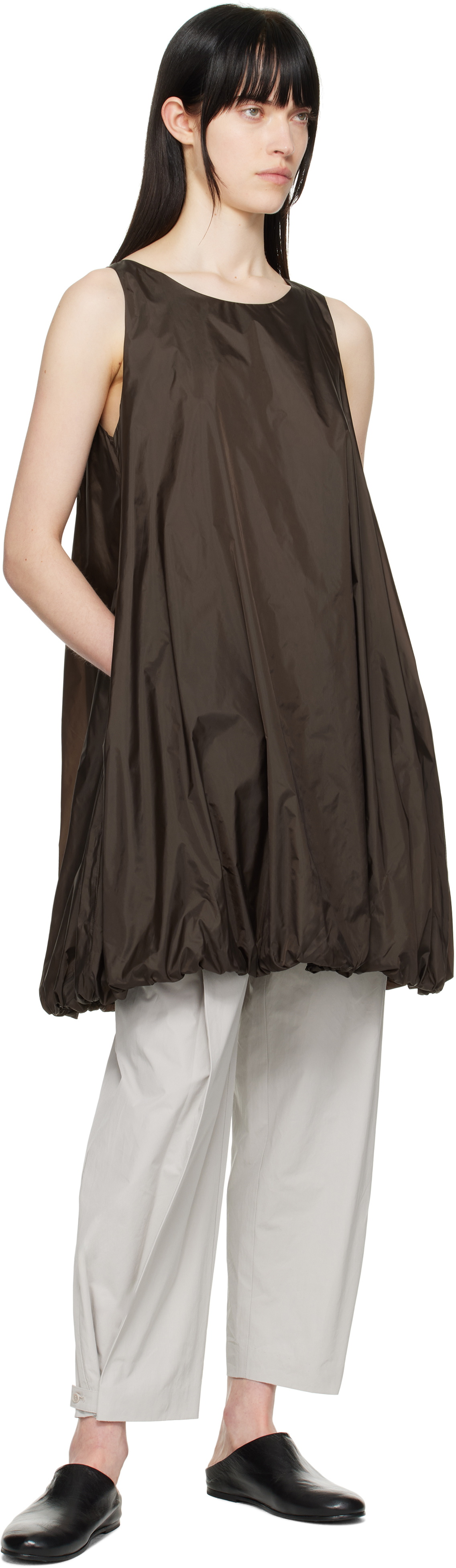 AMOMENTO Brown Nylon Volume Minidress