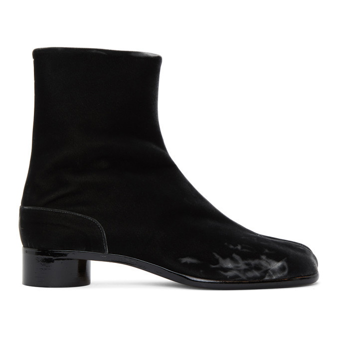 Photo: Maison Margiela Black Velvet Low Heel Tabi Boots