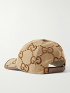 GUCCI - Leather-Trimmed Monogrammed Canvas Baseball Cap - Brown