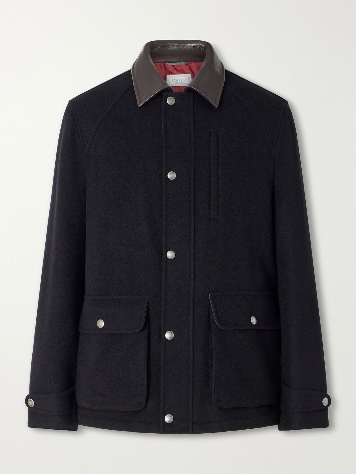 Brunello Cucinelli - Leather-Trimmed Cashmere-Felt Jacket - Black