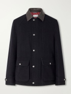Brunello Cucinelli - Leather-Trimmed Cashmere-Felt Jacket - Black