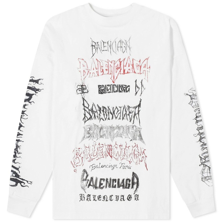 Photo: Balenciaga Men's Metal Logo Long Sleeve T-Shirt in White/Black/Red