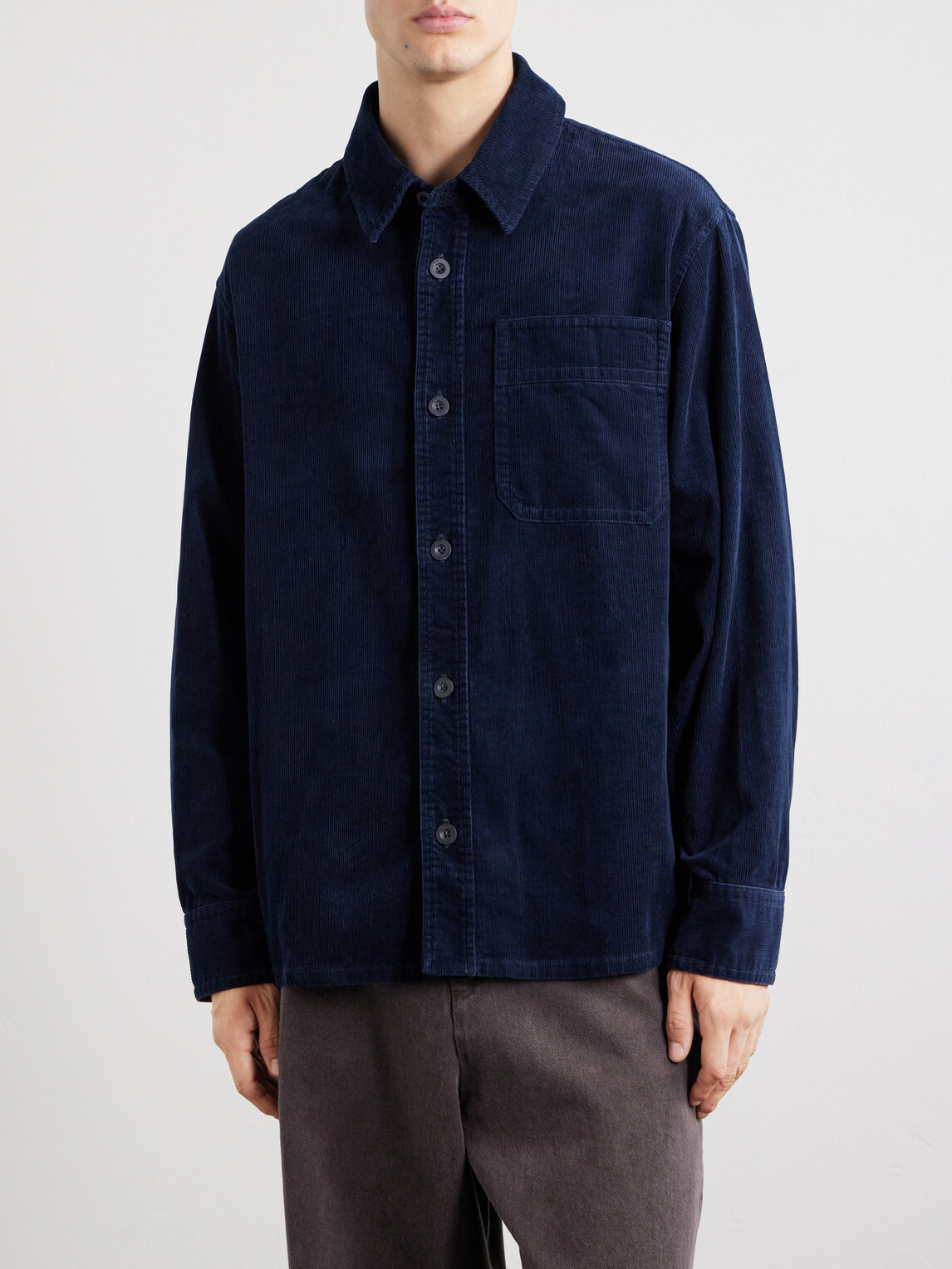 A.P.C. - Basile Logo-Embroidered Cotton-Corduroy Shirt - Blue