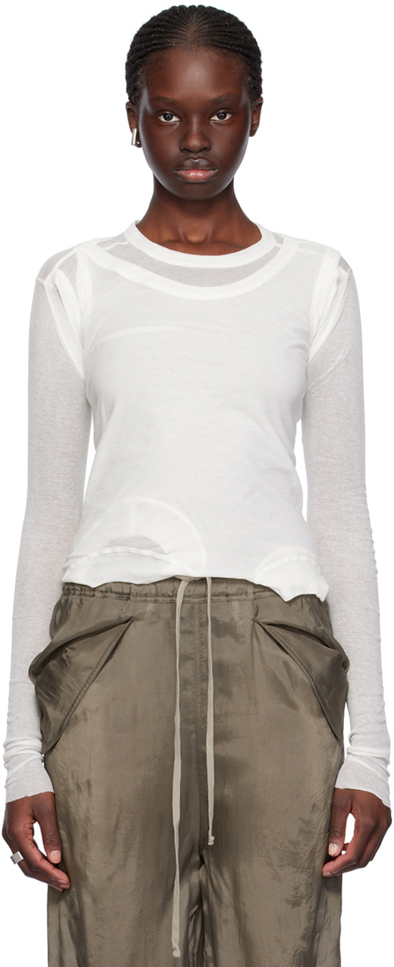 トップス Rick Owens CROPPED BANANA Rick Owens Off-White Cropped Banana Long Sleeve T-Shirt Rick Owens