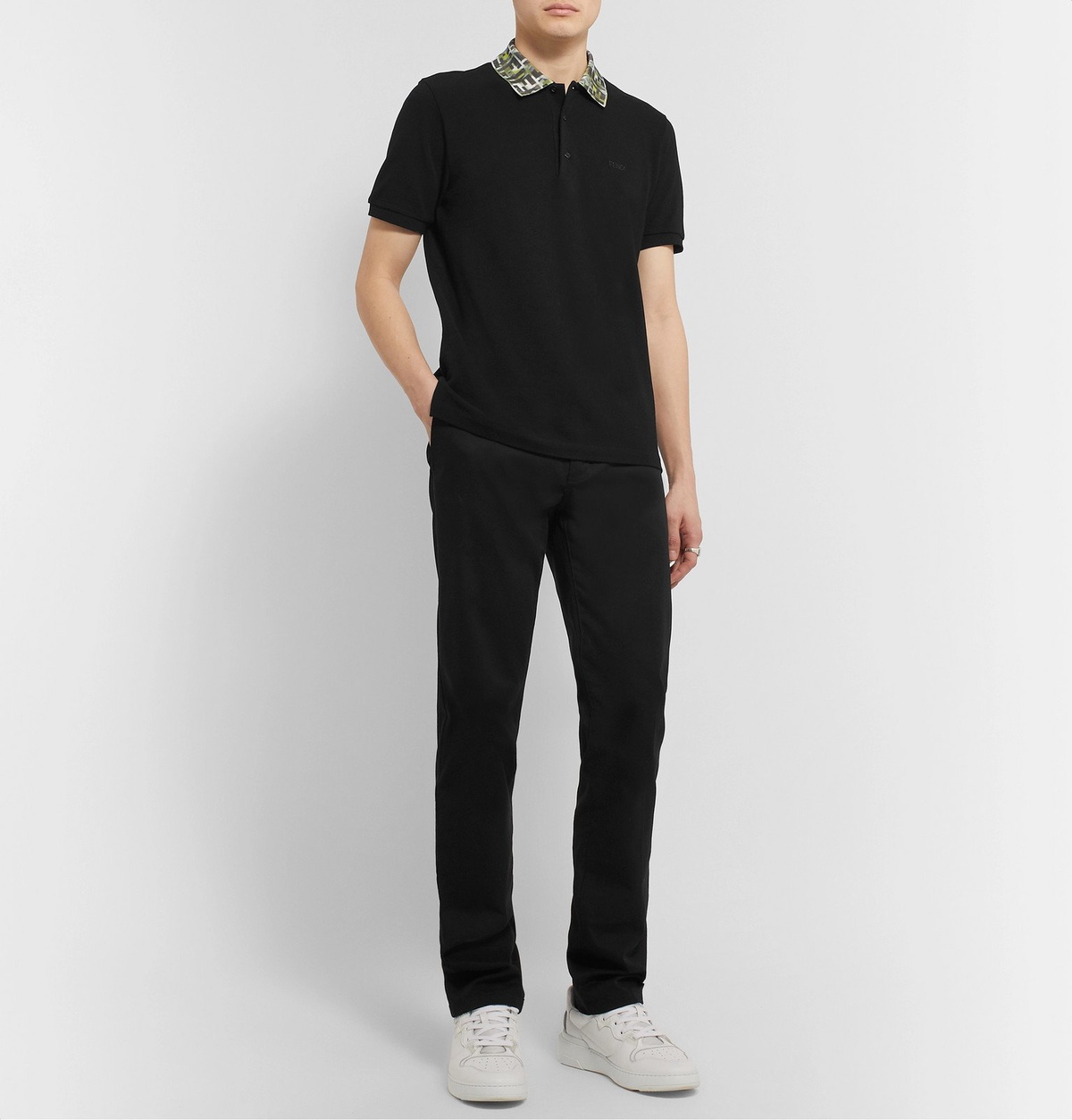 Fendi - Logo-Trimmed Cotton-Piqué Polo Shirt - Black