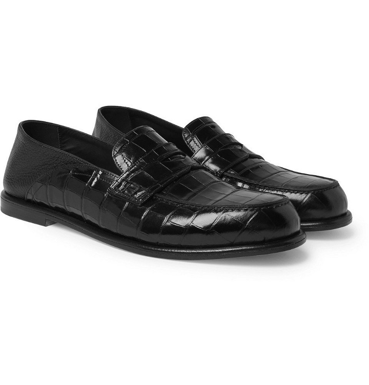 Photo: Loewe - Collapsible-Heel Croc-Effect and Full-Grain Leather Loafers - Black