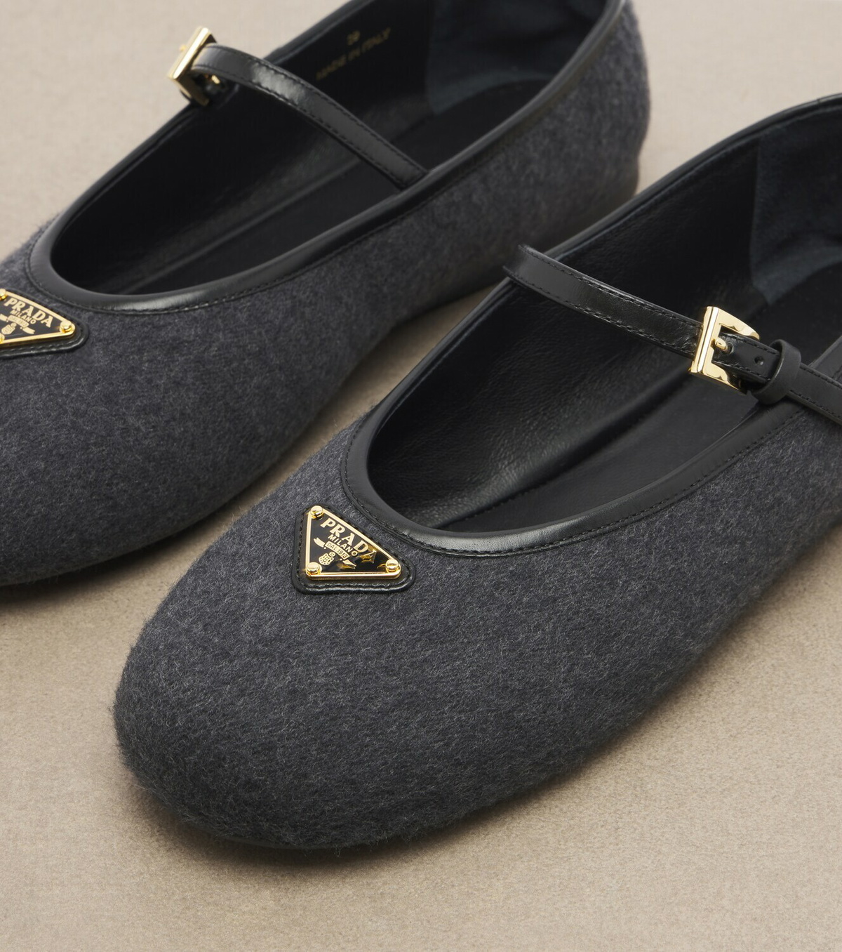 Prada Leather-trimmed cashmere Mary Jane flats
