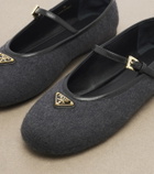 Prada Leather-trimmed cashmere Mary Jane flats