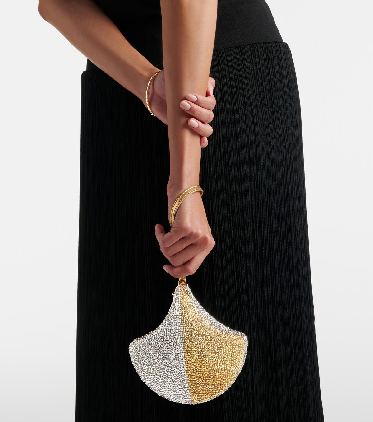 Bvlgari Ginkgo crystal-embellished suede clutch