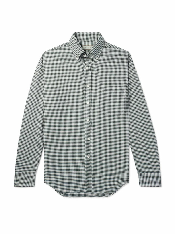 Photo: Canali - Button-Down Collar Gingham Cotton and Linen-Blend Shirt - Green