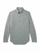 Canali - Button-Down Collar Gingham Cotton and Linen-Blend Shirt - Green