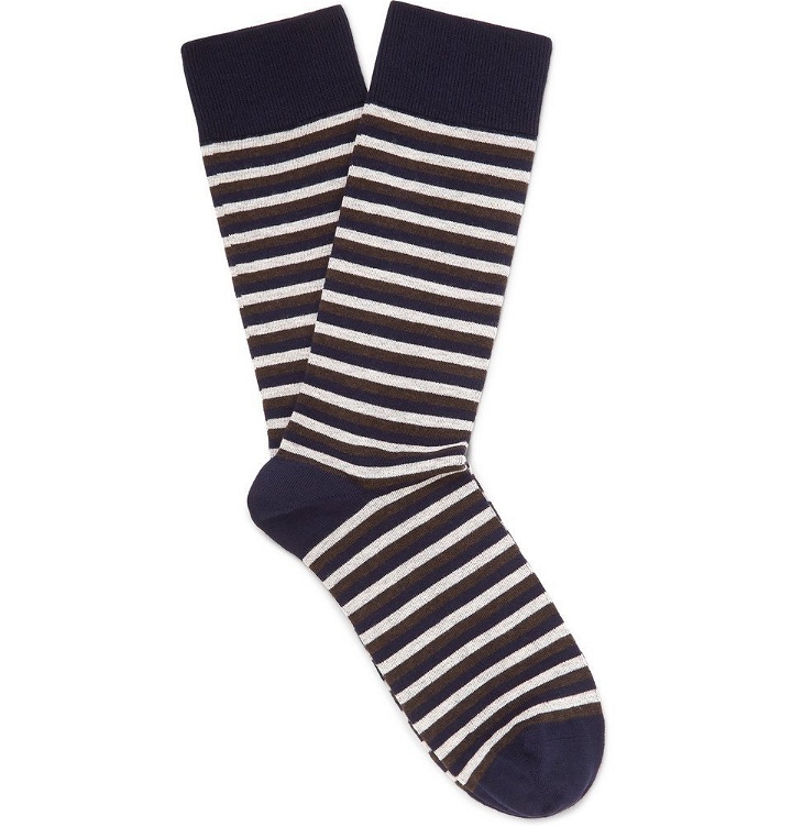 Photo: Oliver Spencer Loungewear - Miller Striped Stretch Cotton-Blend Socks - Navy