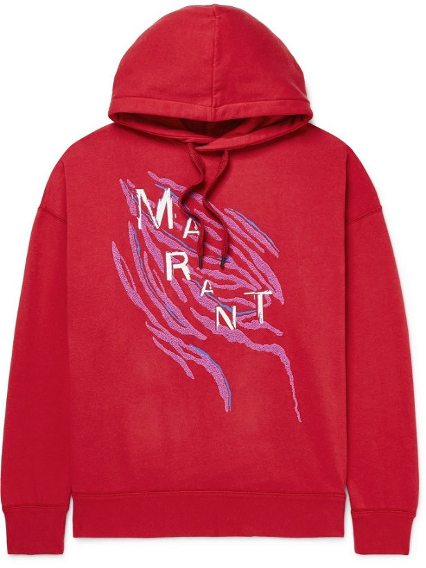 Photo: Isabel Marant - Milanz Flocked Logo-Print Cotton-Blend Jersey Hoodie - Red