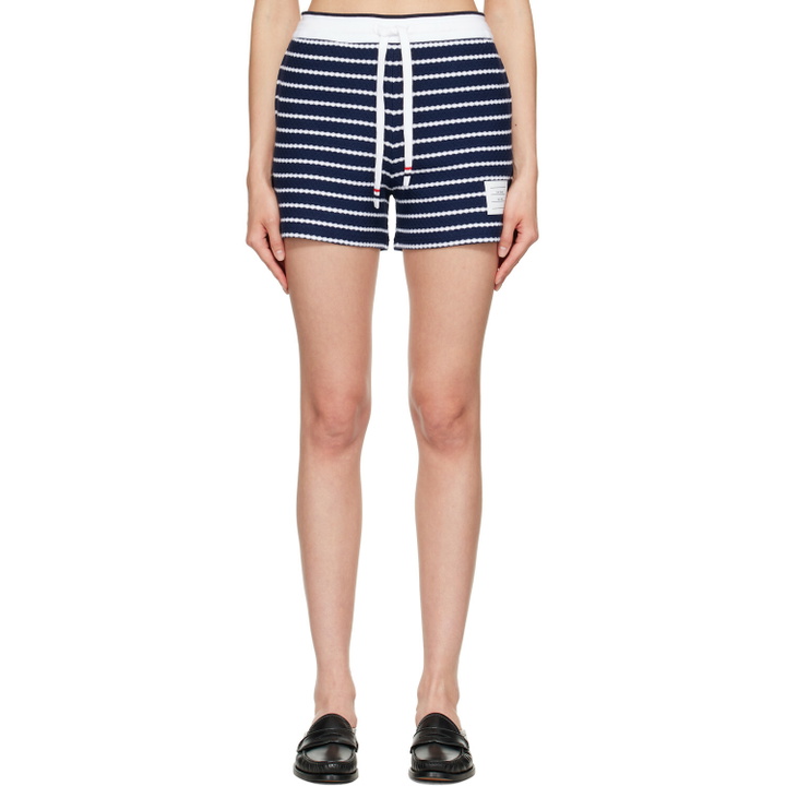 Photo: Thom Browne Navy Striped Honeycomb Shorts