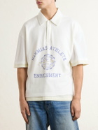 NAHMIAS - Destroyed Logo-Print Pointelle-Knit Cotton Polo Shirt - White
